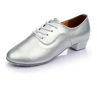 Men's Latin Shoes Boy Children's Ballroom Tango Jazz Dance Shoes Performance Show Soft Leather Sole Women Modern Square Shoes(Silver,36)