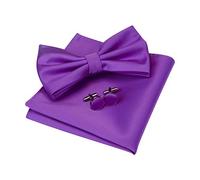 Mens Lavender Purple Bow Tie Solid Wedding Pre-tied Bowtie and Pocket Square Cufflink Set (UK0570-26)