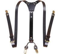 Men's Leather And Metal Braces For Trousers Y Back Adjustable With 4 Clips Multicolor(Black)