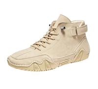 Mens Leather Ankle Boots, Walking Shoes Flat Bottom Work Boot Retro Fashion Causal Sneakers Lace Up Trekking Shoe Hard Wearing Sport Shoes for Work, Travel, Business, Casual Beige