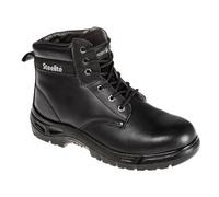 Portwest FW03 Steel Action Leather Ankle Boot Back Pull-Tab Padded Collar | Black, 10.5, S3 EN ISO 20345, CE Certified, Dual Density, Water Resistant Upper, Anti-Static Footwear, Lace-Up Fastening