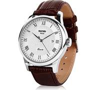 cofuo Mens Leather Band Quartz Watch, Men's Analog Business Working Roman Numeral Casual Waterproof Watches with Calendar Date Daily Dress Fashion Wristwatch - Brown, Brown, Quartz Watch