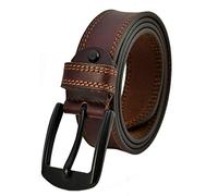 Men's Leather Belt Full Grain Genuine Thick Leather with Double Stitching - Mat Black Pin Buckle Great for Jeans, Casual, Formal, Work Wear (Waist Size In Inch (34-36), Brown)