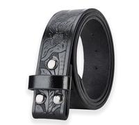 Mens Leather Belt Without Buckle Vintage Replacement Leather Belt Strip with Snap on Fastener Width Western Belt Strap for Men without Buckle 1.5" Wide Floral Engraved Embossed Strap