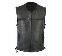 Mens Leather Biker Vest - Tactical Faux Leather Motorcycle Waistcoat With Side Laces, Zip-Up Sleeveless Vest For Men, Classic Western Style Leather Gilet With Multiple Pockets