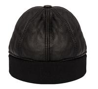 Mens Leather Black Beanie Hat 100% Sheepskin Winter 6 Panel Hat One Size