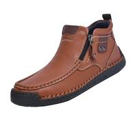 Mens Leather Boots Orthopedic Flat Trainers High Top Lace up Walking Shoes with Zipper Men Lightweight Wide Fit Slip on Arch Support Sneakers Outdoor Hiking Trekking Footwear (Brown, 8.5)