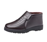 Mens Leather Boots UK, Ankle Boot Slip On Winter Boots Fleece Lined Warm Boot Round Toe Dress Shoes Flat Bottom Formal Shoe Comfortable Business Shoes for Elderly People Brown
