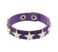 Men's Leather Bracelet,2Pcs Leather Punk Bracelet For Men Women Star Gothic Spikes Studded Bangle Handmade 80S Wristband Rock Party Jewelry Gift Cosplay Accessories Purple