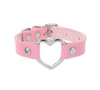 Mens Leather Bracelet,2Pcs Punk Goth Bracelet For Men Women Leather Heart O Ring Adjustable Buckle Bracelet Handmade Gothic 80S Wristband Party Jewelry Gift Cosplay Accessories Pink