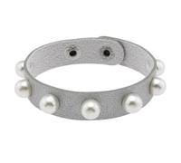Mens Leather Bracelet,2Pcs Punk Rock Studded Bracelets For Men Women Adjustable Imitation Pearl Cuff Bangle Handmade Friendship Jewelry Gift For Night Club Party Silver