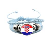Men'S Leather Bracelet, Adjustable National Flag Leather Bracelet Multi-Layer Braided Rope Football Bangle With Snap Buttons Vintage Handmade Jewelry Gift For Women Men Croatia