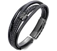 Men's Leather Bracelet Black Brown with Stainless Steel Adjustable Clasp without Magnet Multilayer Modern Jewellery Accessory, 20.5cm, Stainless Steel, No Gemstone