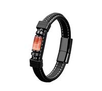 Mens Leather Bracelet Black Natural Rotatable Stone Fidget Bracelet Leather Cuff Bangles Wristband With Magnetic Clasp Punk Goth Jewellery Gift For Men Dad Husband Red Agate 23Cm