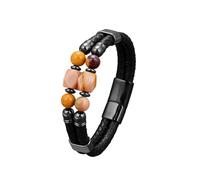 Mens Leather Bracelet Black Natural Stone Beaded Bracelet For Men Double Layer Leather Cuff Bangles With Magnetic Clasp Punk Goth Jewellery Gift For Men Dad Husband Agate 23Cm