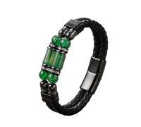 Mens Leather Bracelet Black Natural Stone Beaded Bracelet For Men Double Layer Leather Cuff Bangles With Magnetic Clasp Punk Goth Jewellery Gift For Men Dad Husband Aventurine 23Cm