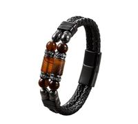 Mens Leather Bracelet Black Natural Stone Beaded Bracelet For Men Double Layer Leather Cuff Bangles With Magnetic Clasp Punk Goth Jewellery Gift For Men Dad Husband Striped Agate 21Cm