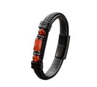 Mens Leather Bracelet Black Natural Stone Beaded Bracelet For Men Double Layer Leather Cuff Bangles With Magnetic Clasp Punk Goth Jewellery Gift For Men Dad Husband Garnet 19Cm