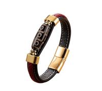 Mens Leather Bracelet Black Natural Stone Beaded Bracelet For Men Leather Cuff Bangles Wristband With Magnetic Clasp Punk Goth Jewellery Gift For Men Dad Husband Gold 19Cm