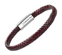 Mens Leather Bracelet - Classic Handmade Braided Black & Brown Cuff Bracelet with Engraved Magnetic Clasp Free Jewelry Gift Boxed