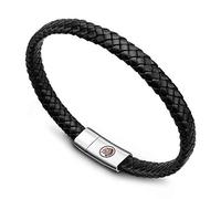 Mens Leather Bracelet - Classic Handmade Braided Black & Brown Cuff Bracelet with Engraved Magnetic Clasp Free Jewelry Gift Boxed