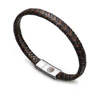 Mens Leather Bracelet - Classic Handmade Braided Black & Brown Cuff Bracelet with Engraved Magnetic Clasp Free Jewelry Gift Boxed