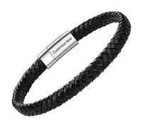 Mens Leather Bracelet - Classic Handmade Braided Black & Brown Cuff Bracelet with Engraved Magnetic Clasp Free Jewelry Gift Boxed