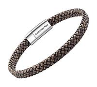 Mens Leather Bracelet - Classic Handmade Braided Black & Brown Cuff Bracelet with Engraved Magnetic Clasp Free Jewelry Gift Boxed