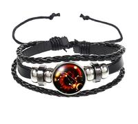 Mens Leather Bracelet,Constellation Leather Bracelet Adjustable Punk Luminescent Bracelet Braided Rope Leather Wristbands Manifestation Jewellery Fathers Day Gift For Him Dad Leo