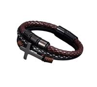 Mens Leather Bracelet, Cross Leather Bracelet For Men Multi-Layer Braided Faith Crucifix Cuff Bangle Meditation Amulet Handmade Halloween Jewellery Gifts For Dad Him Husband Brown 19Cm