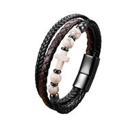 Men's Leather Bracelet, Cross Leather Bracelet For Men Multi-Layer Braided Natural Stone Beads Cuff Bangle Faith Crucifix Crystal Jewellery Gifts For Dad Him Husband White Turquoise 23Cm