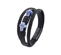 Mens Leather Bracelet, Cross Sodalite Stone Bracelet For Men Handmade Braided Natural Stone Beads Wristband Faith Crucifix Crystal Jewellery Gifts For Dad Him Husband