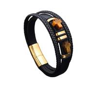Men's Leather Bracelet, Cross Tiger'S Eye Stone Bracelet For Men Handmade Braided Natural Stone Beads Bangle Faith Crucifix Crystal Jewellery Gifts For Dad Him Husband Golden Buckle