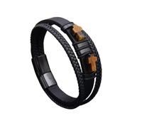 Mens Leather Bracelet, Cross Tiger'S Eye Stone Bracelet For Men Handmade Braided Natural Stone Beads Bangle Faith Crucifix Crystal Jewellery Gifts For Dad Him Husband Black Buckle