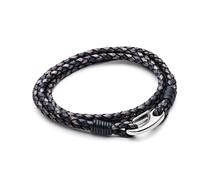 Men's Leather Bracelet, Denim Braided Double Wrap, Stainless Steel Shrimp Clasp, 21cm Standard Size For Men by Tribal Steel