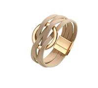 Mens Leather Bracelet,Fashion Multilayer Leather Bracelet Metal Hoop Cuff Bangles With Magnetic Buckle Jewelry For Women Men Khaki