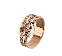 Mens Leather Bracelet,Fashion Multilayer Leather Bracelet Metal Hoop Cuff Bangles With Magnetic Buckle Jewelry For Women Men Leopard Print F