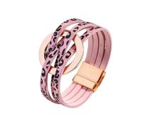 Mens Leather Bracelet,Fashion Multilayer Leather Bracelet Metal Hoop Cuff Bangles With Magnetic Buckle Jewelry For Women Men Leopard Print B