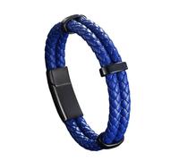 Mens Leather Bracelet,Genuine Leather Bracelet For Men Classic Handmade Braided Cuff Bracelet With Magnetic Clasp Double Layer Viking Jewellery Fathers Day Birthday Gifts For Dad Grandad Blu