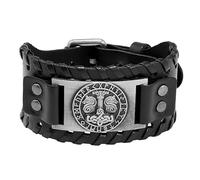 Men's Leather Bracelet, Genuine Leather Bracelet For Men Handmade Braided Viking Wristband With Hammer Charm Belt Buckle Punk Jewellery With Pouch Gifts For Boyfriend Husband Silver