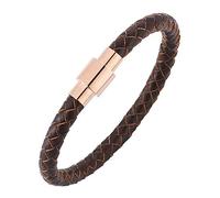 Men's Leather Bracelet, Genuine Leather Bracelet For Men Handmade Woven Cuff Wristband With Magnetic Clasp Lucky Jewelry Gifts For Dad Him Husband Brown 18.5Cm