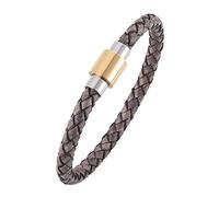 Men's Leather Bracelet, Genuine Leather Bracelet Handmade Braided Wristband With Magnetic Clasp Light Grey Hip-Hop Men Jewellery Teen Boy Gifts For Graduation Birthday Son