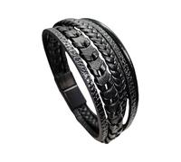 Mens Leather Bracelet,Genuine Leather Bracelets For Men Black Multi Layer Braided Bracelets With Magnetic Clasp Gothic Punk Rock Jewelry Gift For Dad Him Husband Black 19Cm