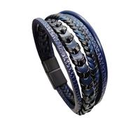 Men's Leather Bracelet,Genuine Leather Bracelets For Men Black Multi Layer Braided Bracelets With Magnetic Clasp Gothic Punk Rock Jewelry Gift For Dad Him Husband Blue 23Cm