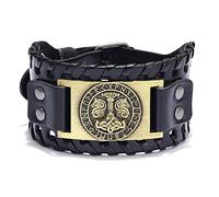 Men's Leather Bracelet,Genuine Leather Bracelets for Men Black Viking Thors Hammer Nordic Runes Wristbands Wide Handmade Braided Adjustable Cuff Bangle Pu Bronze