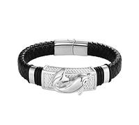 Mens Leather Bracelet,Genuine Leather Bracelets For Men Handmade Braided Dolphin Bracelet With Magnetic Clasp Vintage Punk Rock Jewellery Birthday Gifts For Men Boys Him Boyfriend Silver 19C