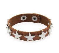 Mens Leather Bracelet,Hand-Woven Adjustable Fashion Light Luxury Retro Exquisite Five-Pointed Star Snaps Buckle Leather Bracelet, Energy Jewellery for Women Men Light Brown