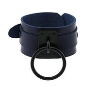 Mens Leather Bracelet,Hand-Woven Adjustable Fashion Punk Unique Black Circle O-Ring Snaps Buckle Leather Bracelet, Energy Jewellery for Women Men Dark Blue