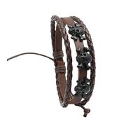 Mens Leather Bracelet,Hand-Woven Adjustable Multi-Layer Fashion Punk High-End Devil Head Accessories Leather Bracelet, Energy Jewellery for Women Men Brown