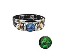 Men'S Leather Bracelet,Hand-Woven Adjustable Multi-Layer Light Luxurythe Twelve Constellations Glow In The Dark Snaps Buckle Leather Bracelet, Energy Jewellery for Men Women Cancer